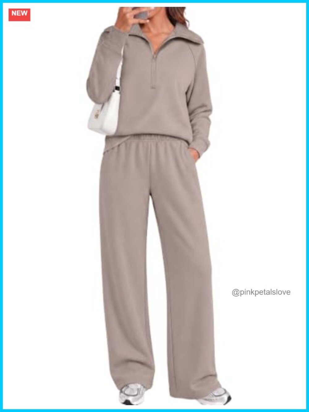 Two Piece Sweat Set Womens Half Zip Sweatshirt Wide Leg Sweatpants Lounge